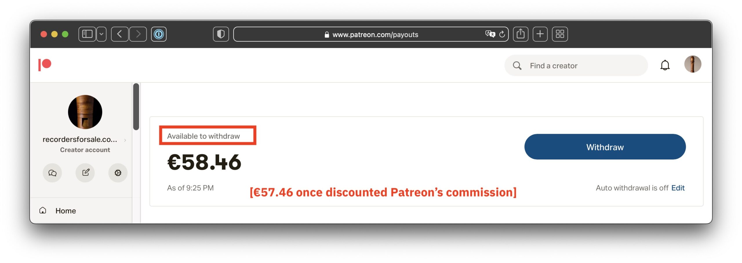 Figure 1: RFS March 2022 income from Patreon